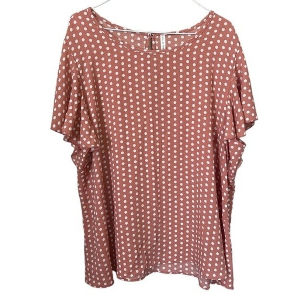 Anna & Sarah Co. Flowy Sleeve Pink White Polka Dot Blouse Shirt - NWOT